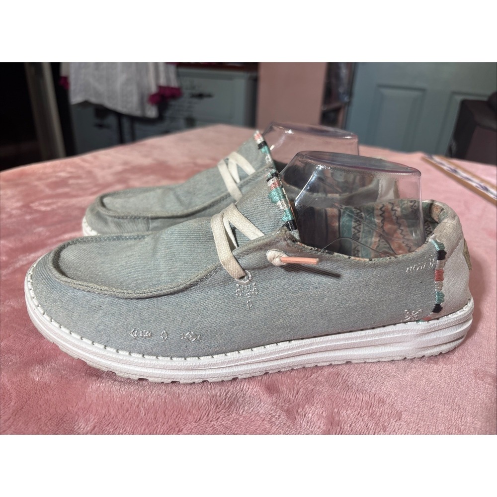 Hey Dude Wendy Boho Light Denim Slip On Shoes Sneakers Women Size 11 Blue